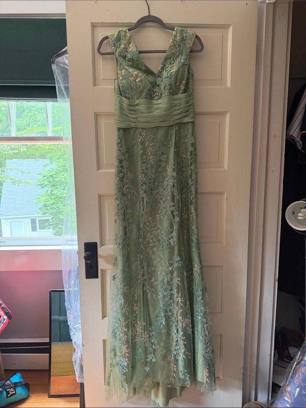 Sage Green Embroidered Evening Gown